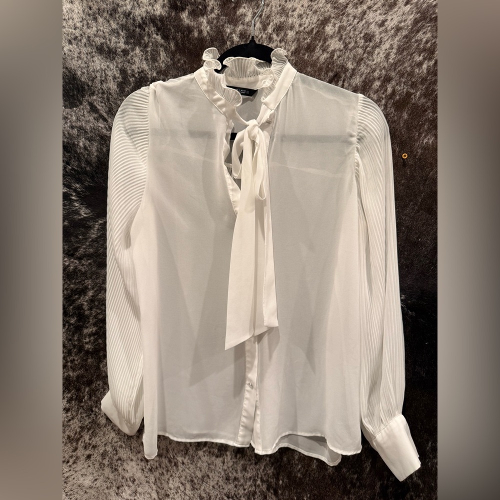 Zara White Blouse with Tie Neck